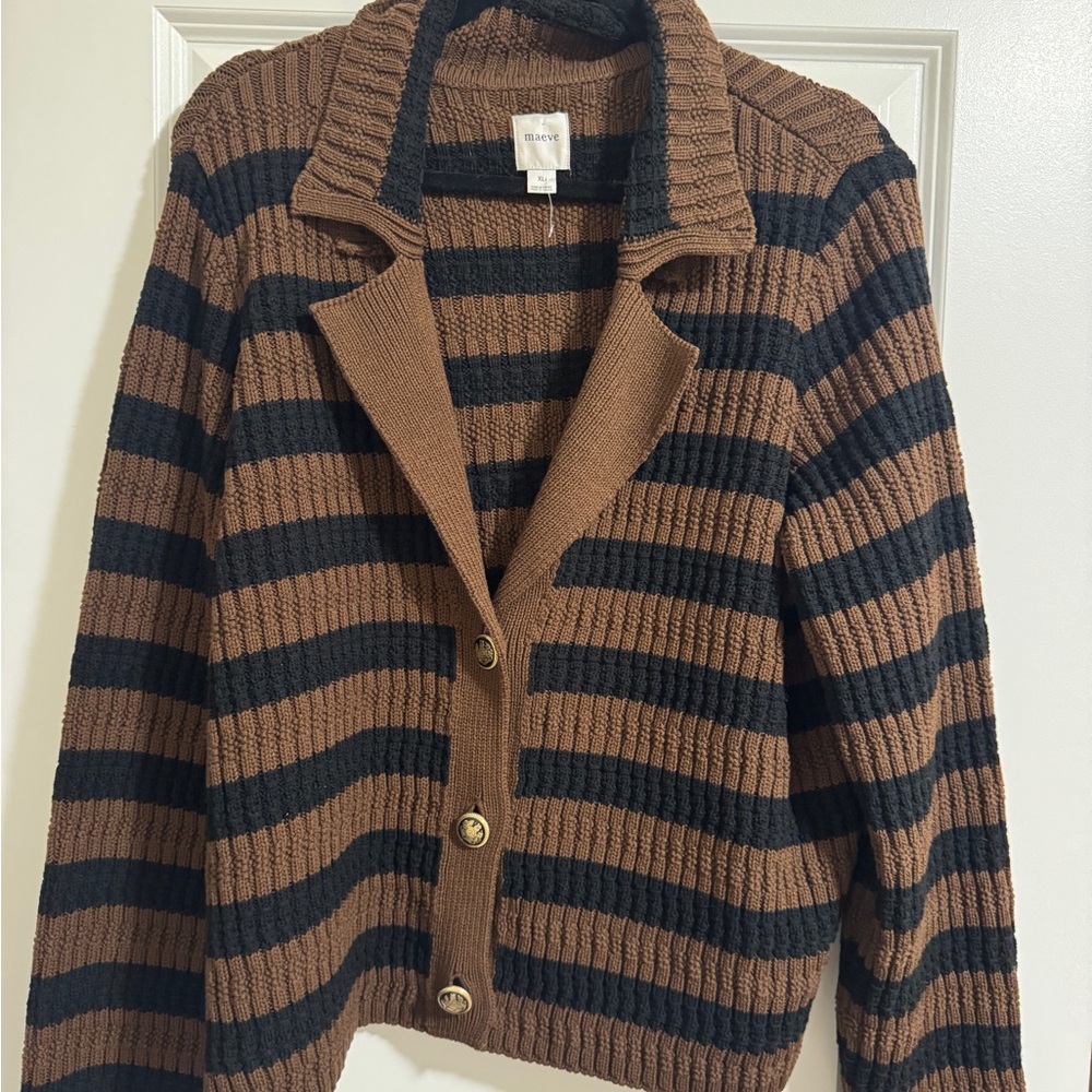 Maeve Brown and Black Striped Cardigan